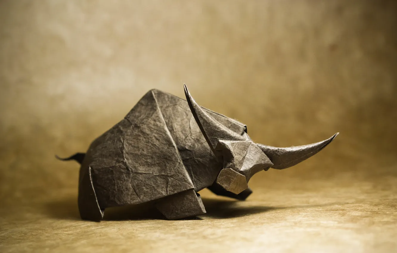 Photo wallpaper horns, brown, horns, origami, brown, origami, looking, buffalo