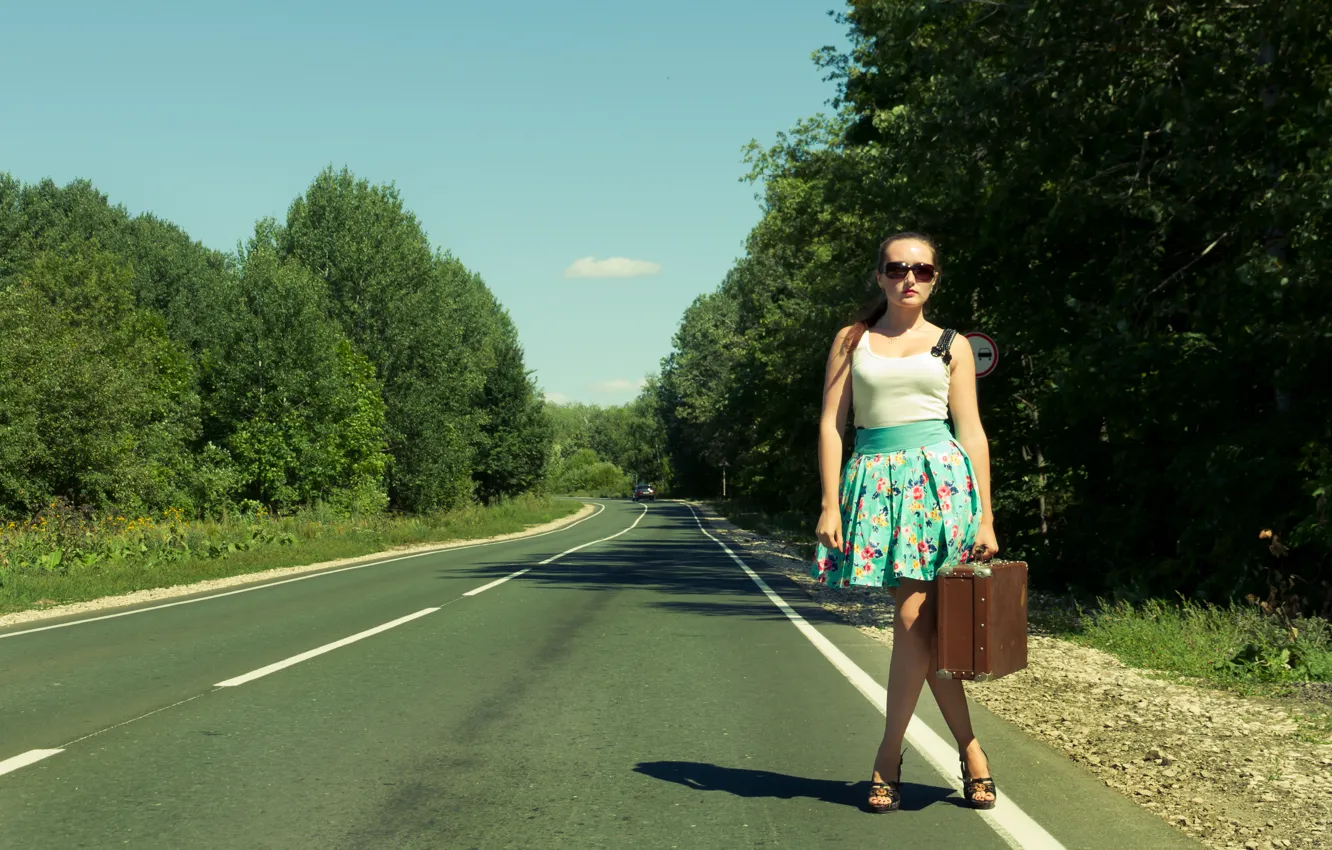 Photo wallpaper road, girl, the situation