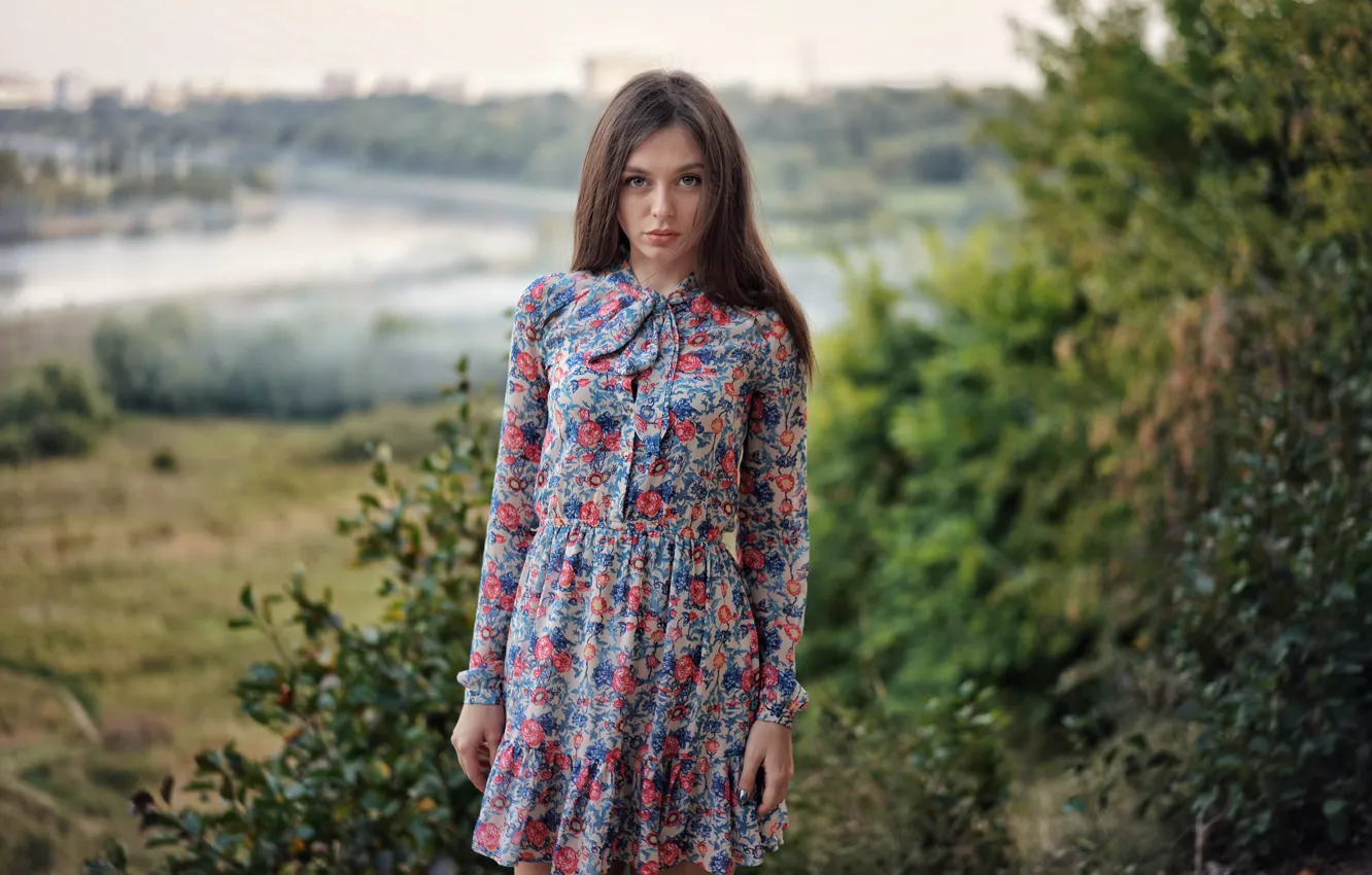 Photo wallpaper look, water, girl, hair, dress, shrub, Sergey Churnosov