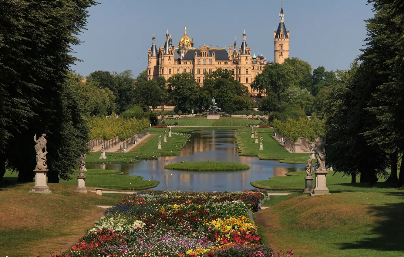 Photo wallpaper trees, flowers, nature, Park, castle, Germany, garden, day