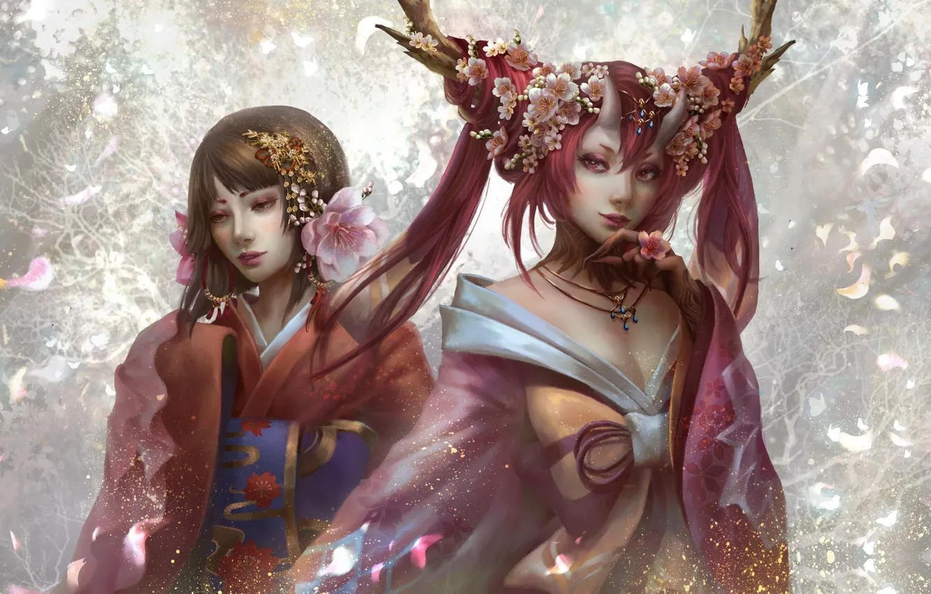Photo wallpaper fantasy, art, Royal Establishment (Solan), Sakura & Momo no sei