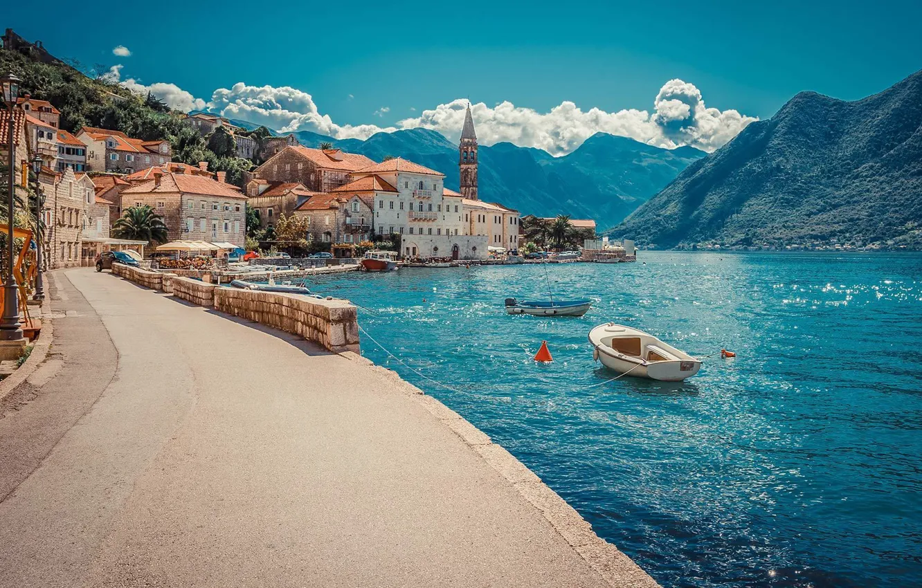 Photo wallpaper the city, promenade, Montenegro, Jadran, Adriatic Sea, Montenegro, Perast, Perast