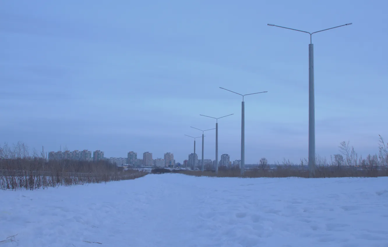 Photo wallpaper the sky, snow, building, home, spring, the evening, Russia, architecture