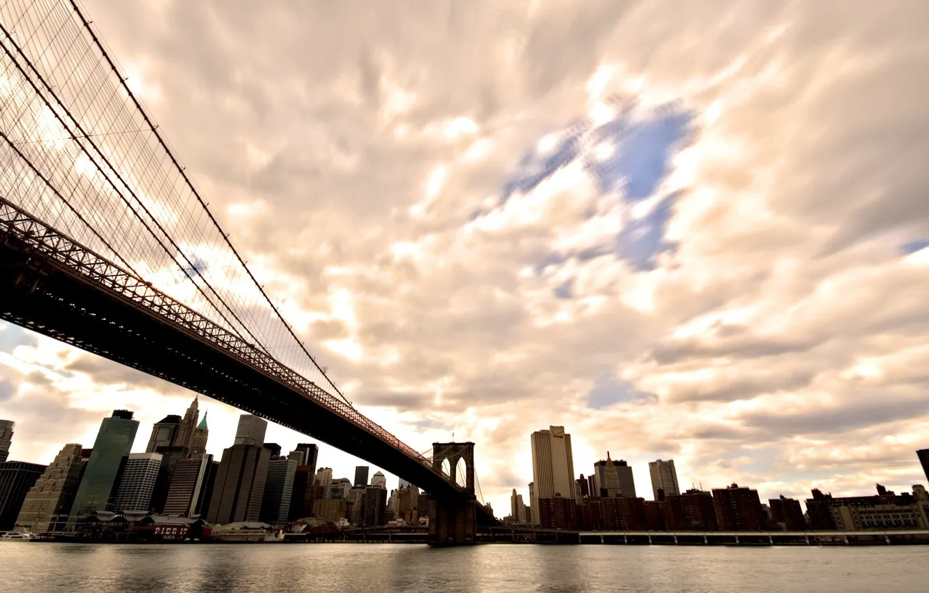 Photo wallpaper the sky, water, the sun, city, the city, America, USA, new york