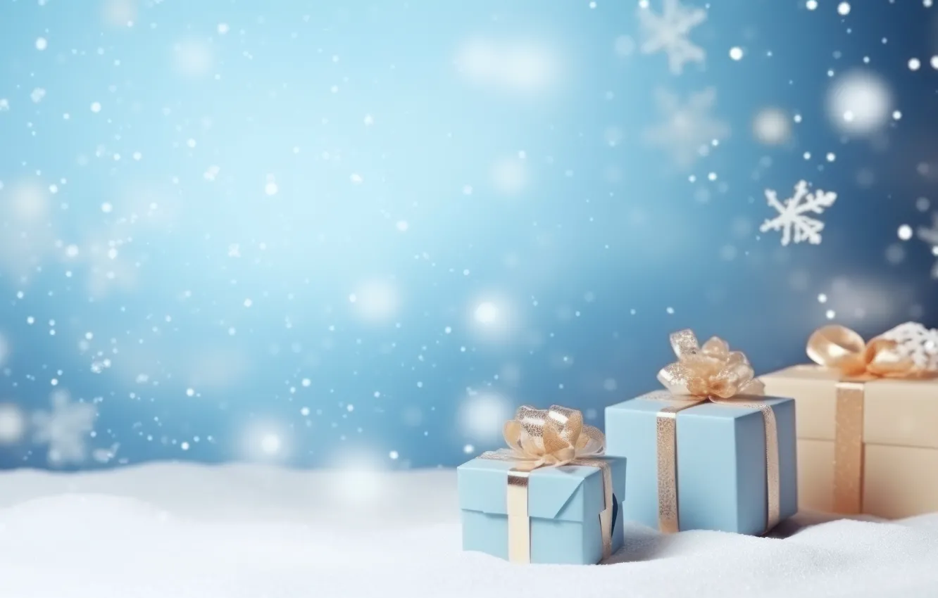 Photo wallpaper winter, snow, snowflakes, nature, gift, new year, Christmas, bow