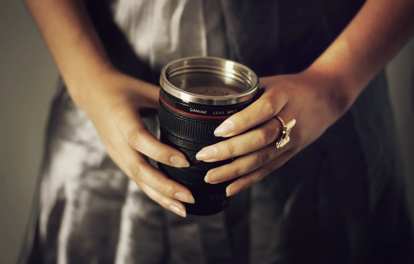 Photo wallpaper foam, coffee, hands, ring, mug