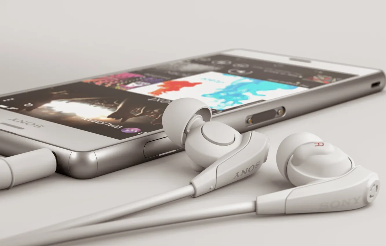 Photo wallpaper Sony, White, Headphones, 2014, Xperia, Smartphone