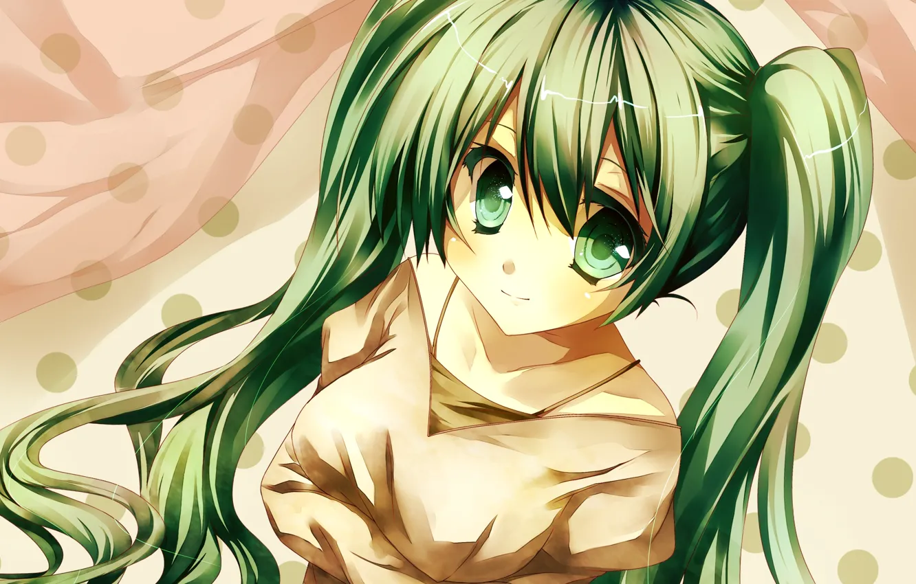 Photo wallpaper smile, art, girl, vocaloid, hatsune miku, Vocaloid, jebura