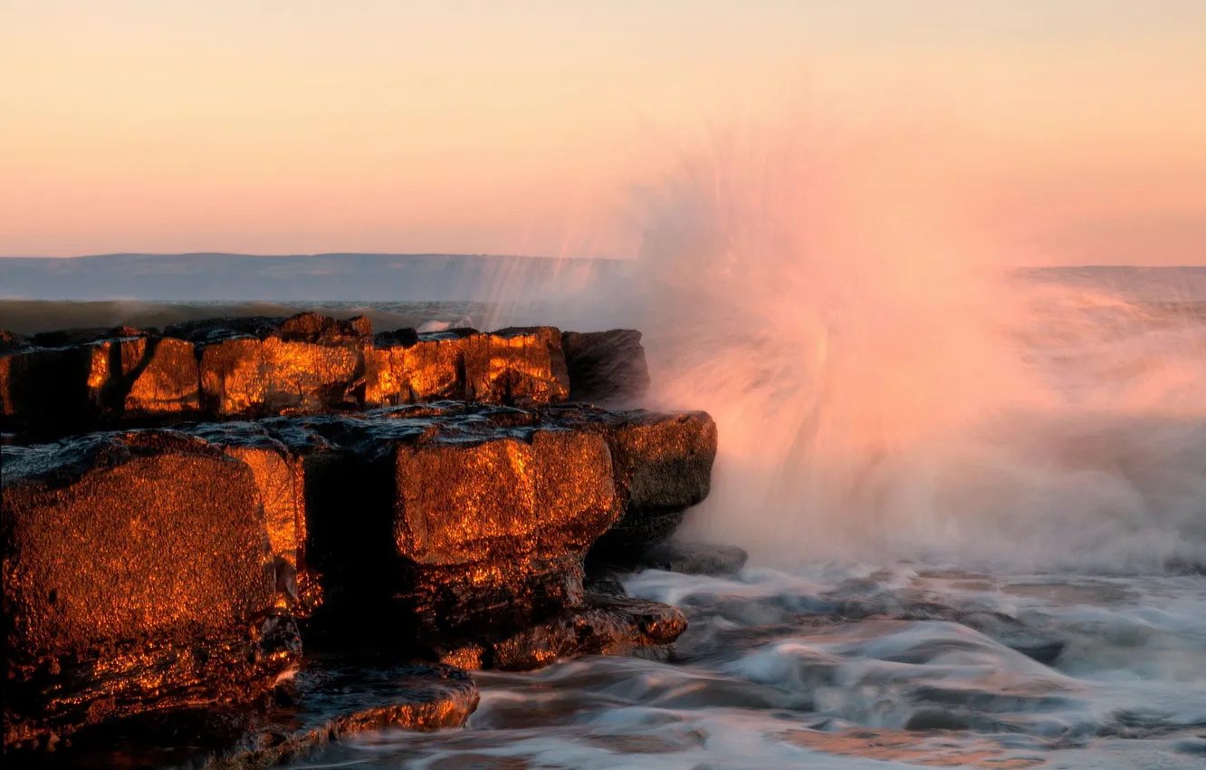 Photo wallpaper sea, wave, nature, rocks