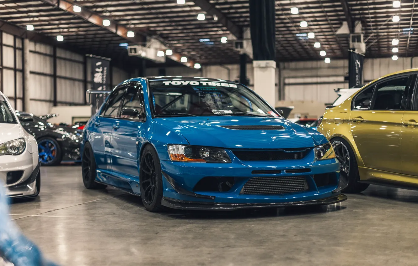 Photo wallpaper mitsubishi, blue, lancer, evolution, stance, lancer evolution, StanceNation