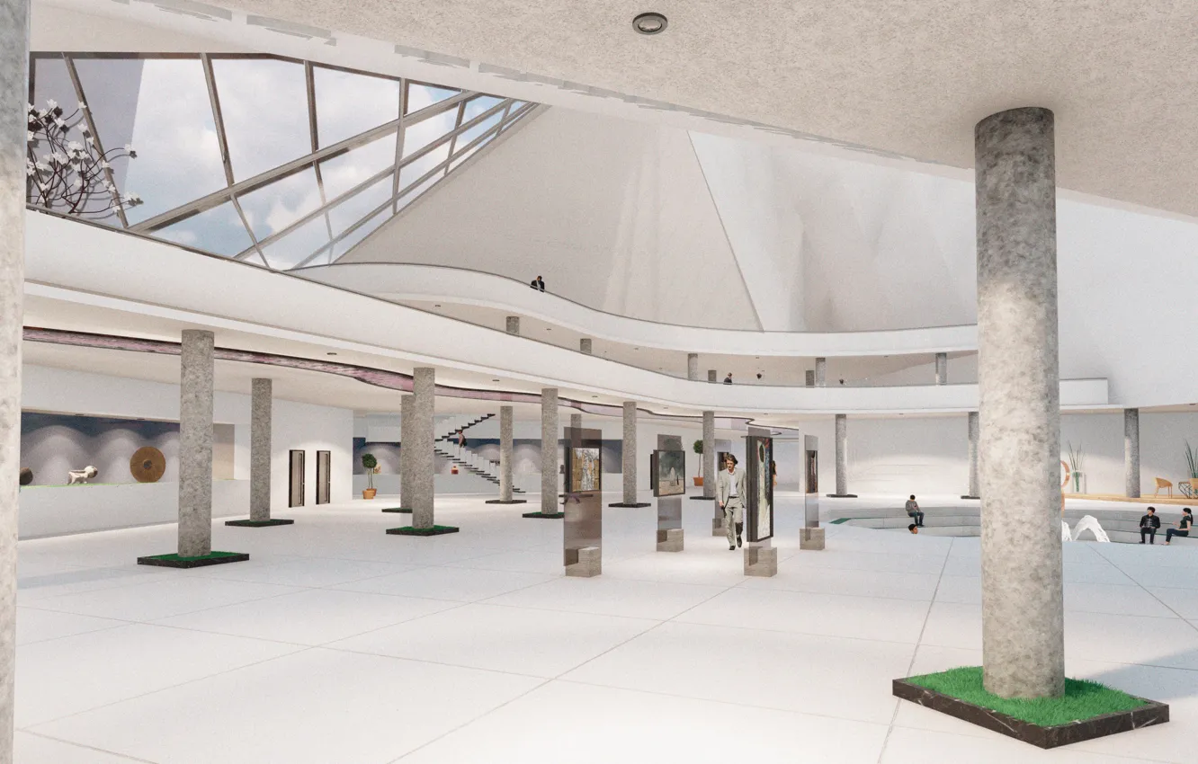 Photo wallpaper exhibition, marble, Museum, Atrium
