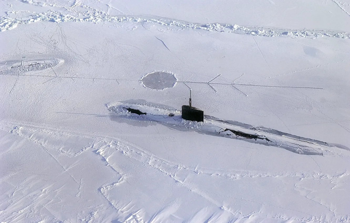Photo wallpaper snow, Submarine, ice, submarine, Arctic