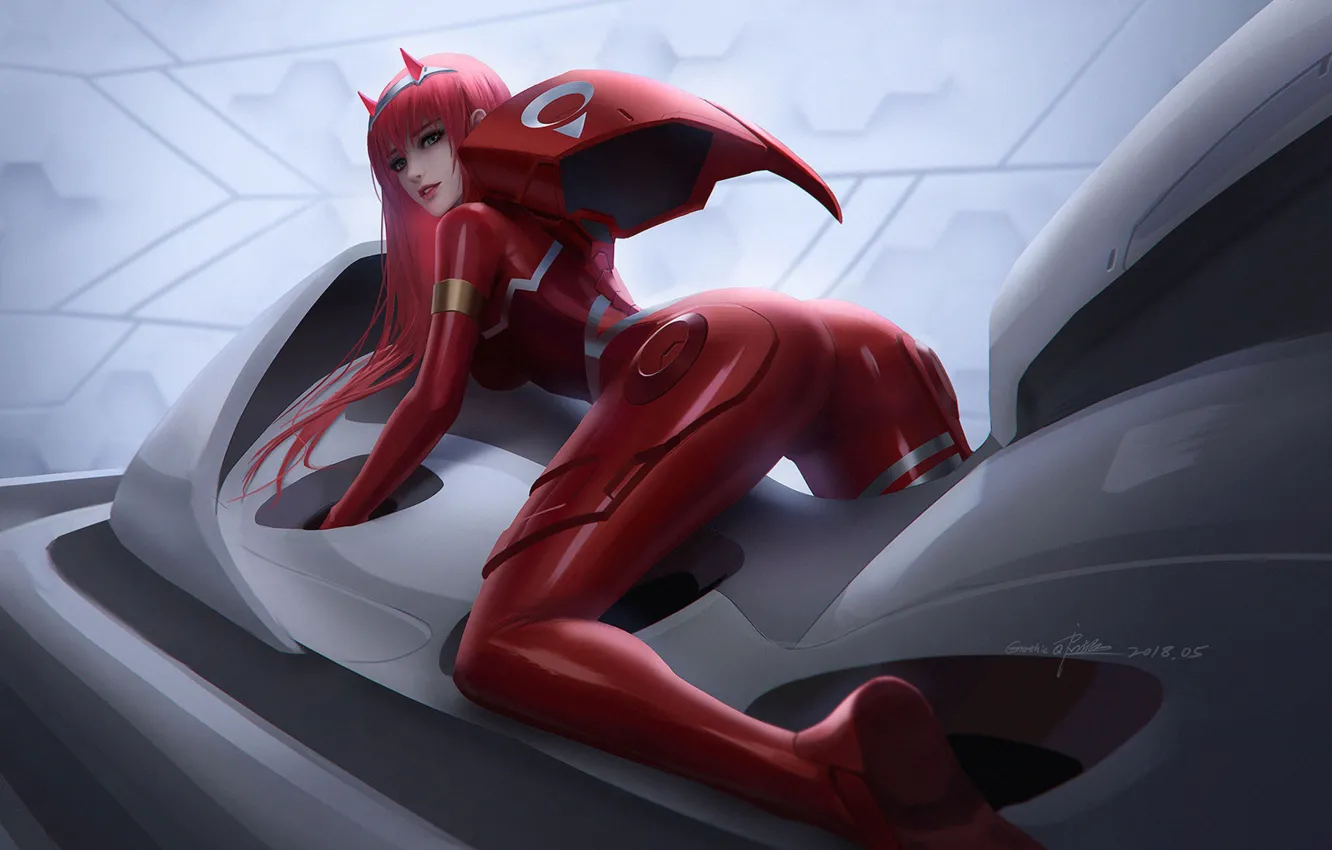 Photo wallpaper art, Illustration, Characters, Environments, Darling in the FranXX, Zero Two, Qichao Wang, by Qichao Wang