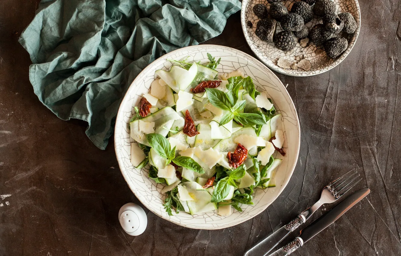Photo wallpaper salad, appetizer, Basil, rocket, Parmesan cheese