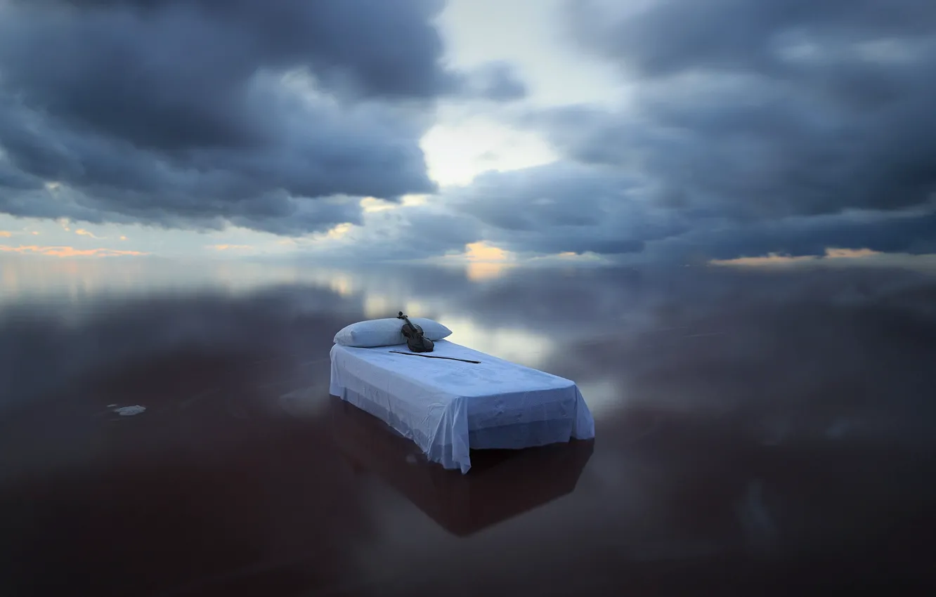 Photo wallpaper sea, violin, bed