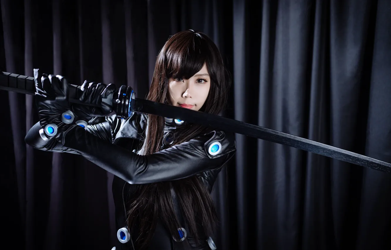 Photo wallpaper look, girl, face, style, sword, cosplay
