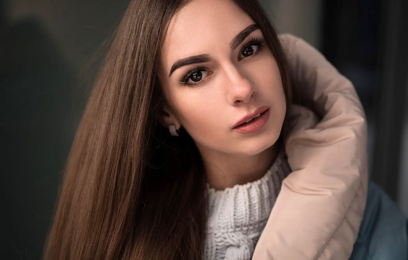 Photo wallpaper look, model, portrait, makeup, jacket, hairstyle, brown hair, beauty