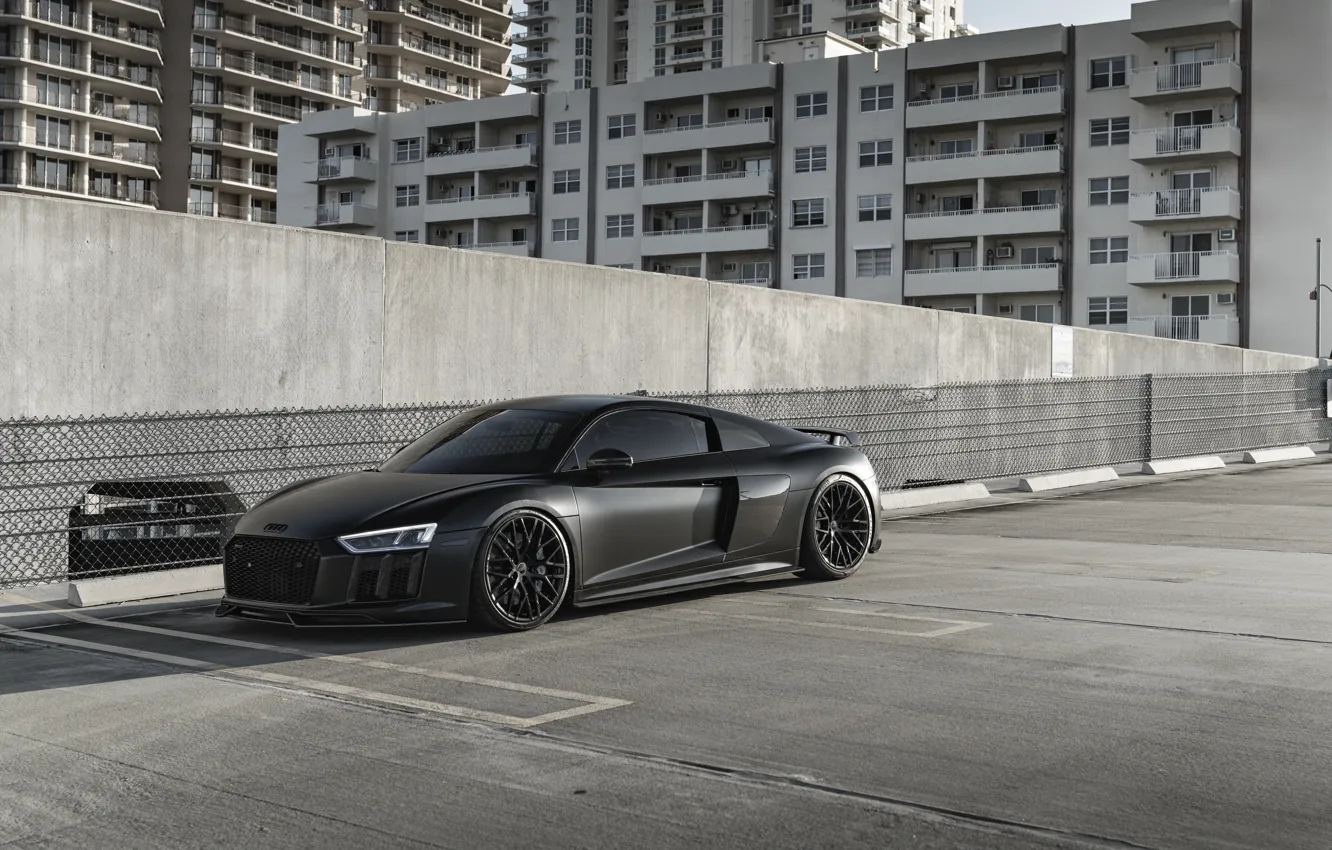 Photo wallpaper Audi, Audi R8, Black, Side, Road