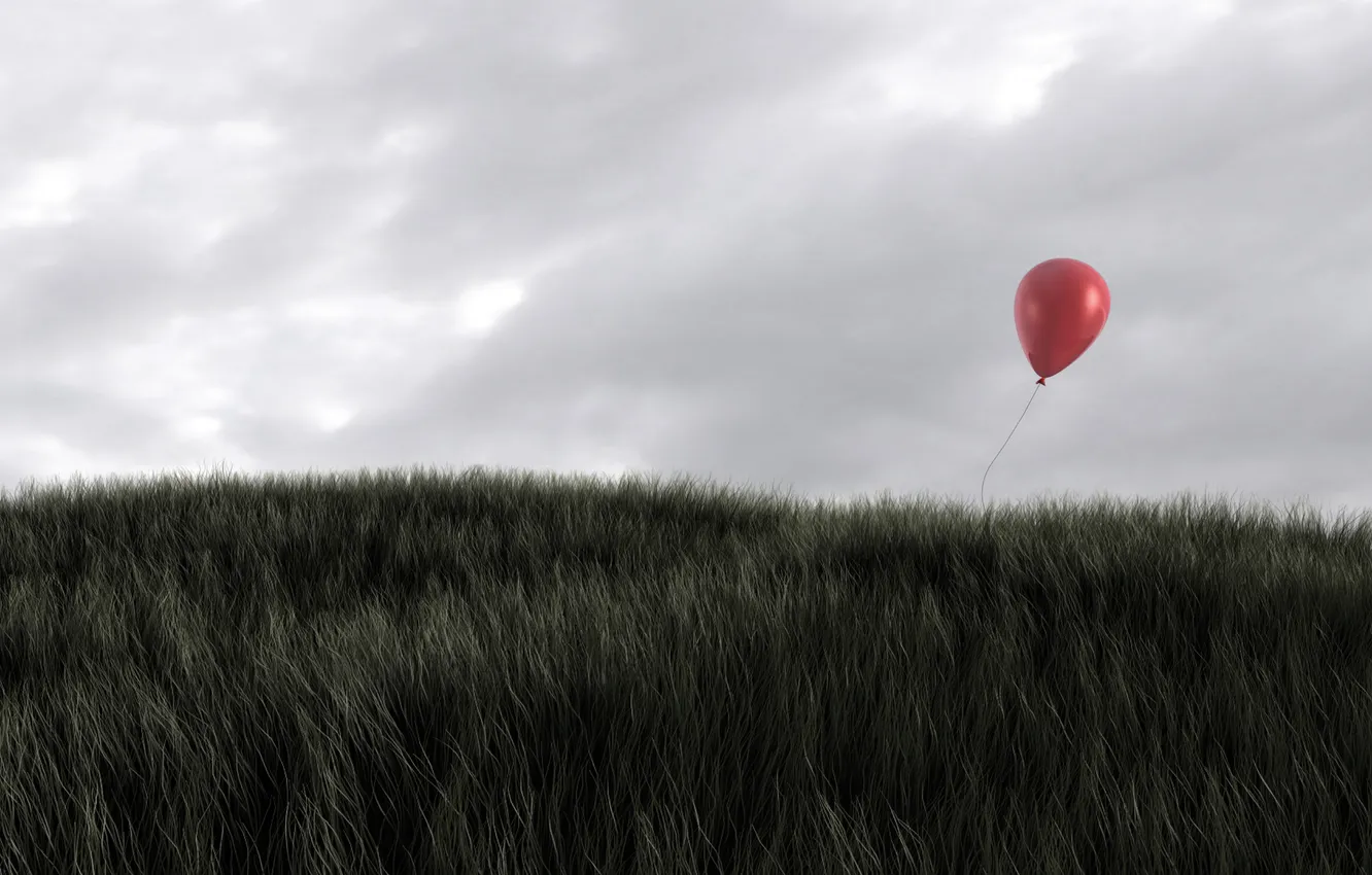 Photo wallpaper field, grass, one, Nature, ball, alone, balloon