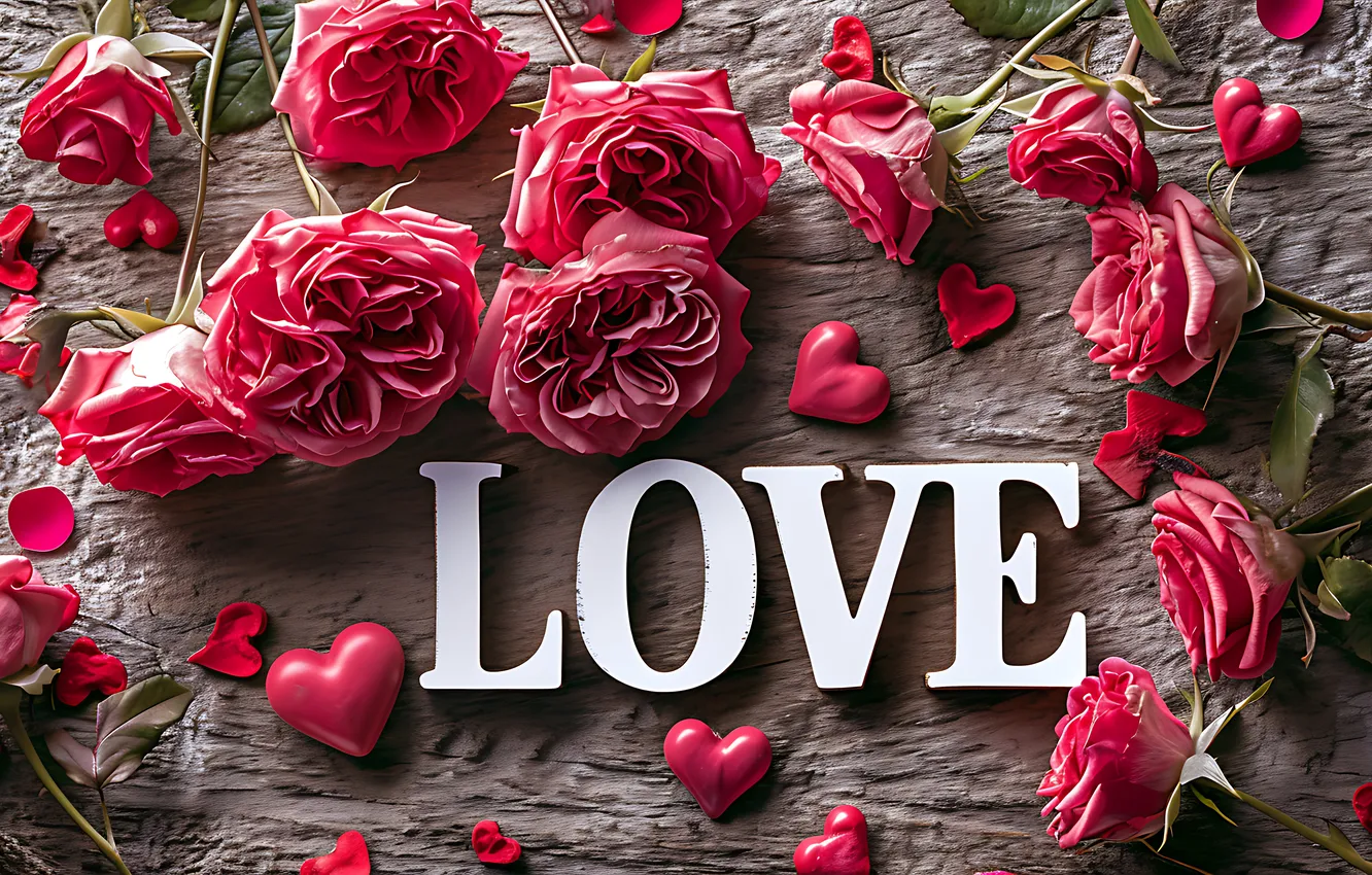 Photo wallpaper love, flowers, romance, heart, roses, love, Valentine's day, pink