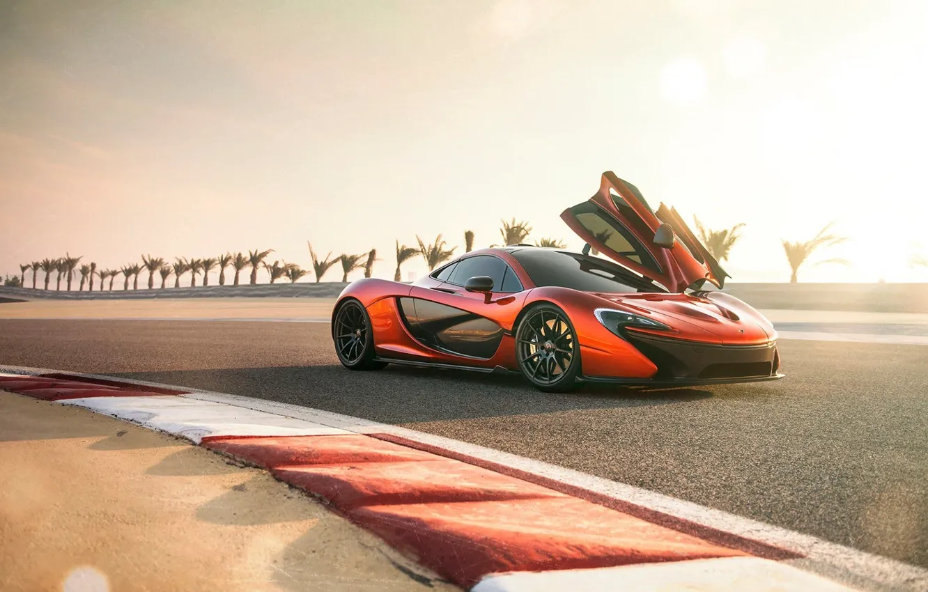 Photo wallpaper McLaren, Orange, Car, Race, Front, Supercar, Track, Spoiler