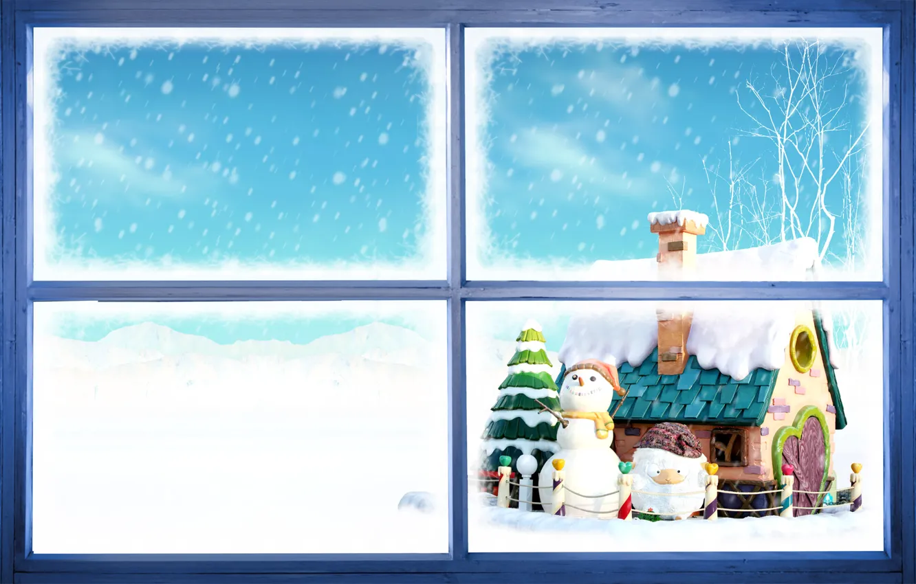 Photo wallpaper new year, window, snowmen