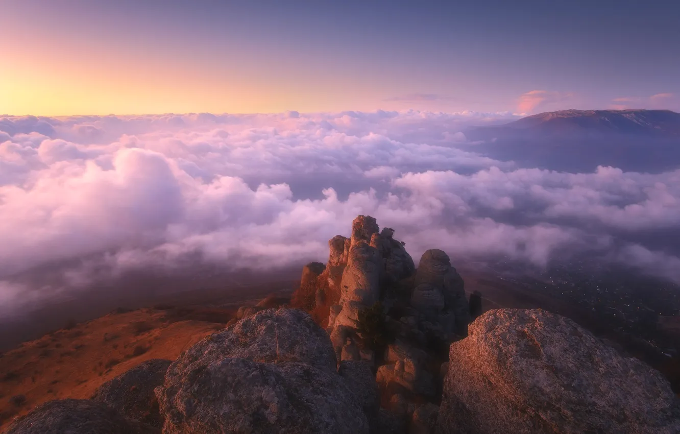 Photo wallpaper the sky, clouds, mountains, dawn, slope, Crimea, Rev Alex