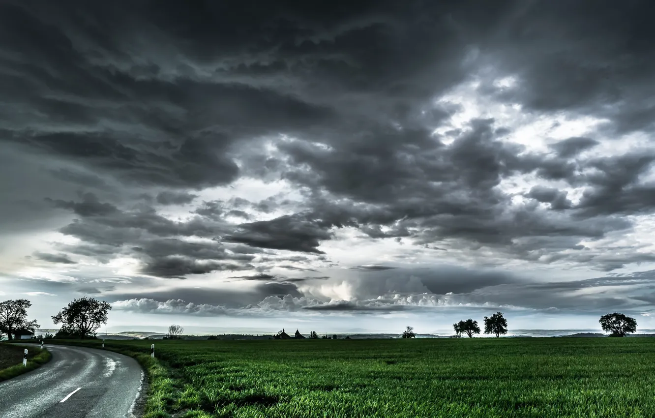 Photo wallpaper road, field, the sky