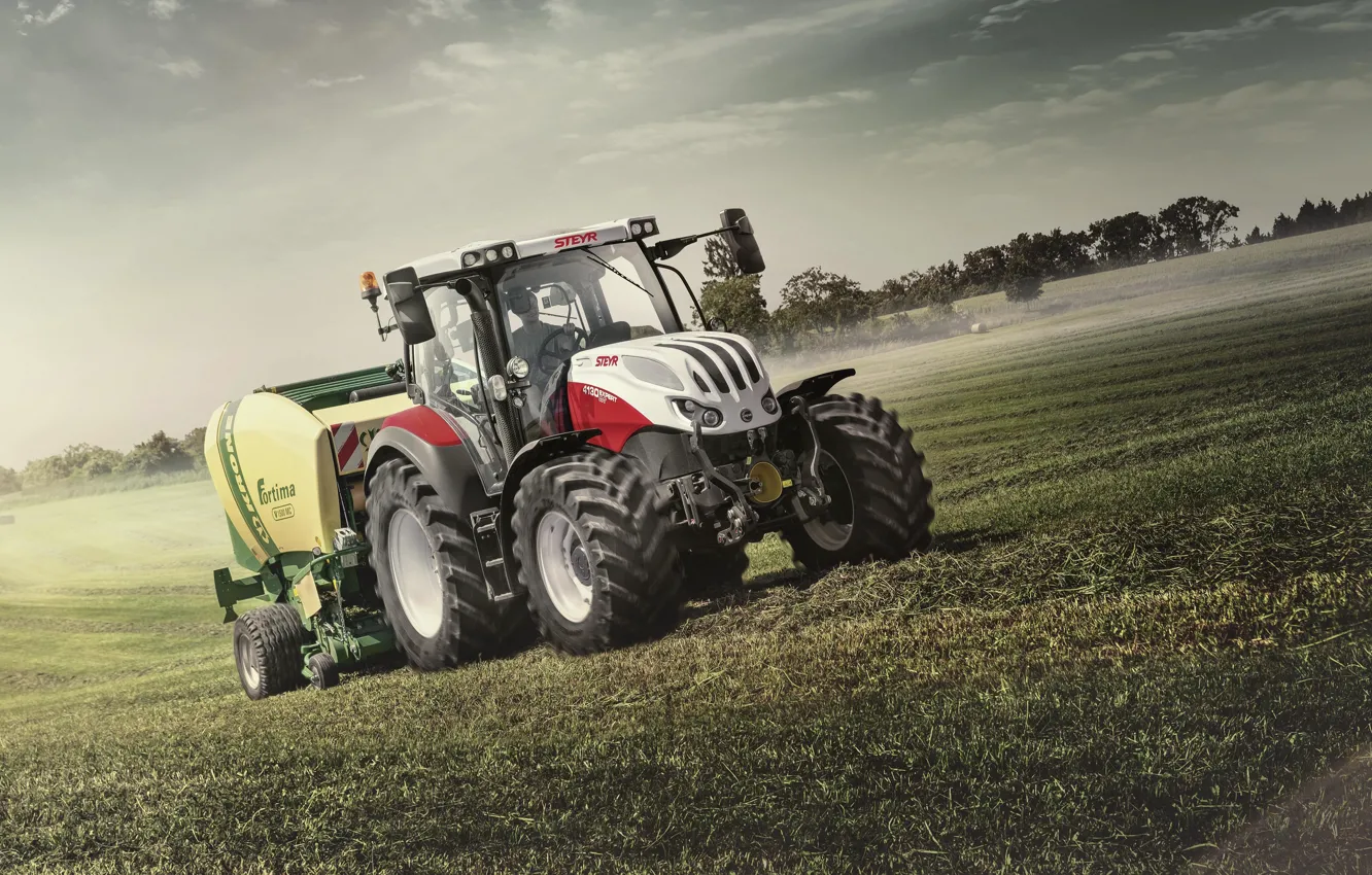 Photo wallpaper field, dust, tractor