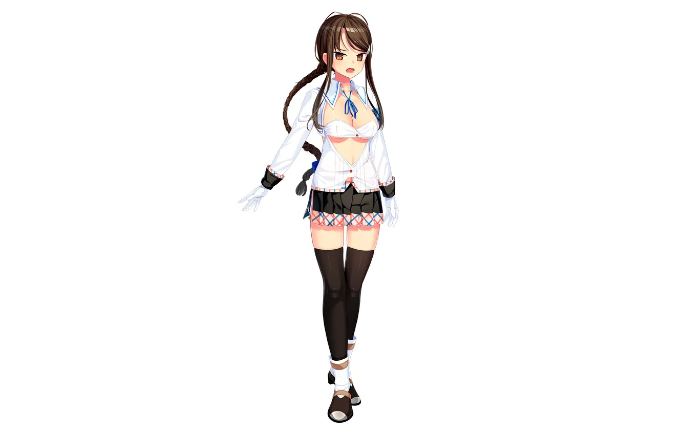 Photo wallpaper girl, sexy, lingerie, bra, cleavage, thighhighs, long hair, legs