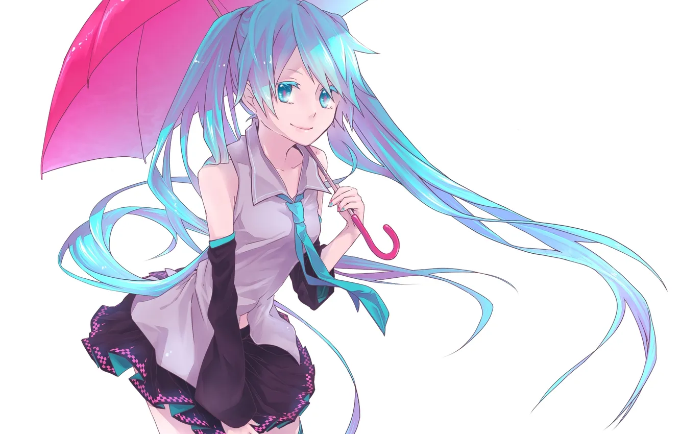 Photo wallpaper girl, smile, umbrella, anime, art, form, vocaloid, hatsune miku