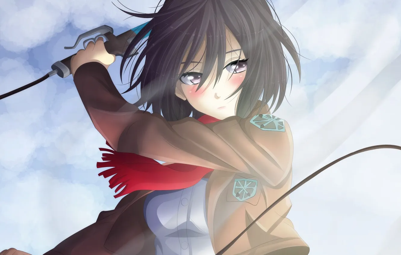 Photo wallpaper girl, weapons, sword, anime, art, Shingeki no Kyojin, Mikasa Ackerman, ricardo9tomate