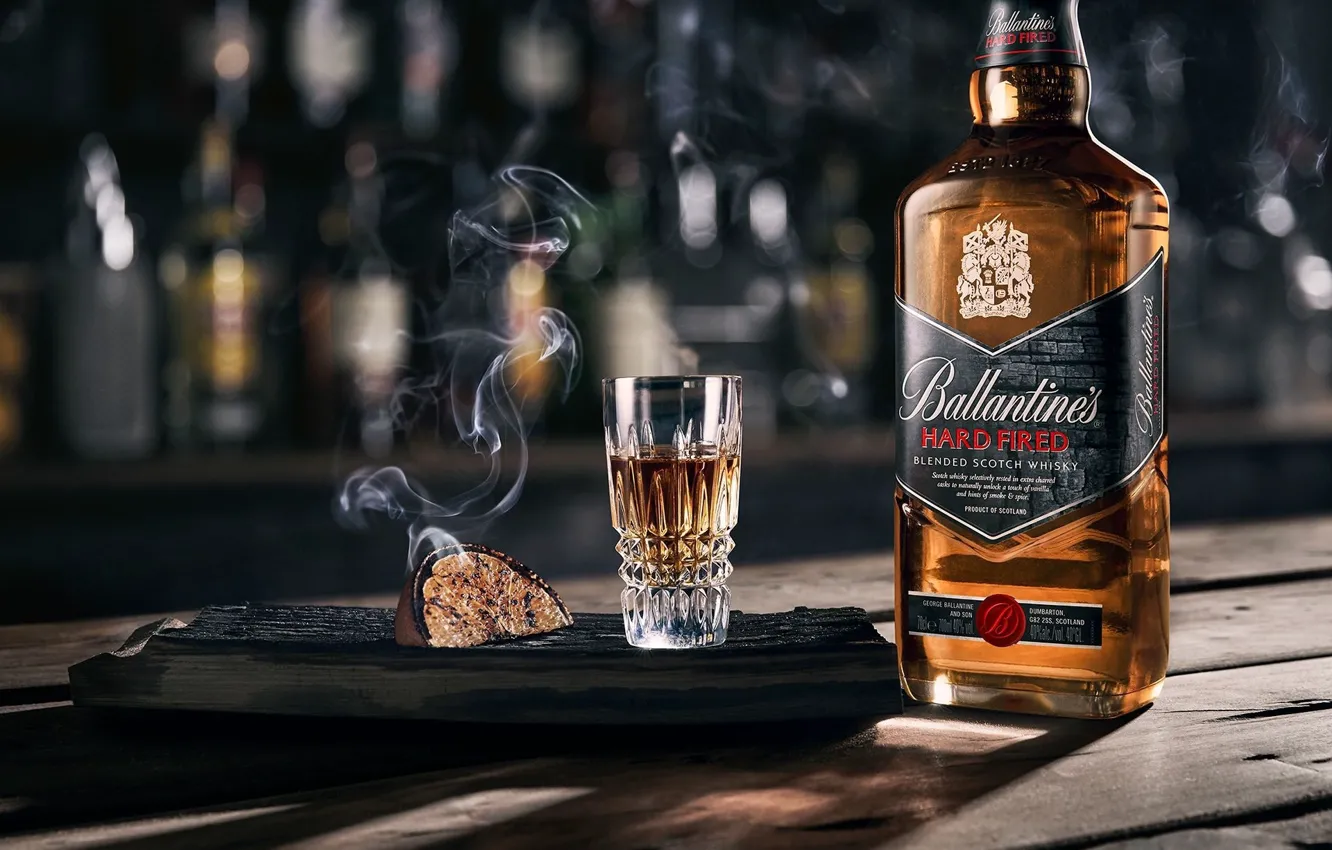 Photo wallpaper background, smoke, bottle, alcohol, citrus, stack, whiskey, whiskey