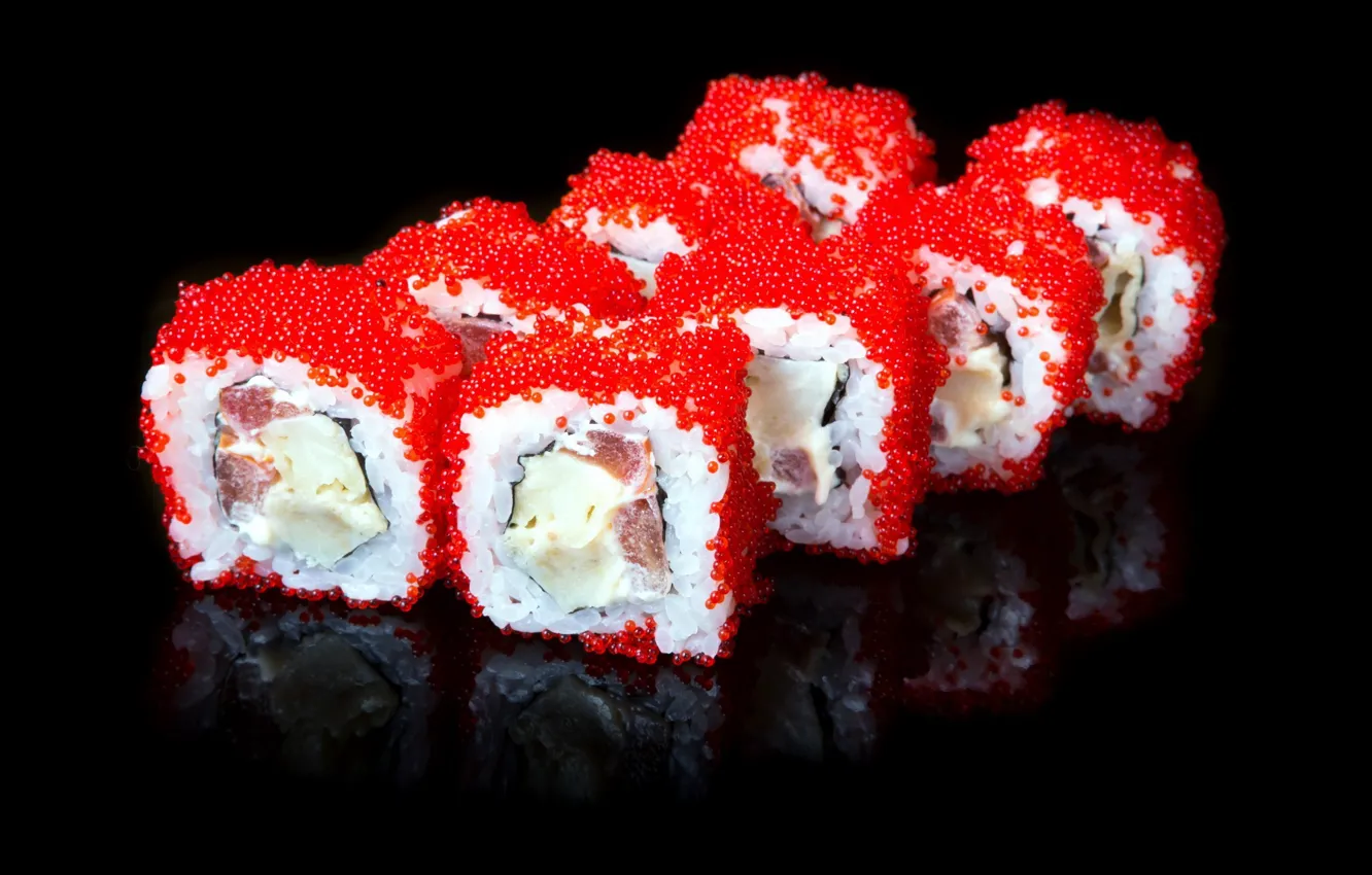Photo wallpaper food, fish, kitchen, caviar, sushi, rolls, seafood, Japanese