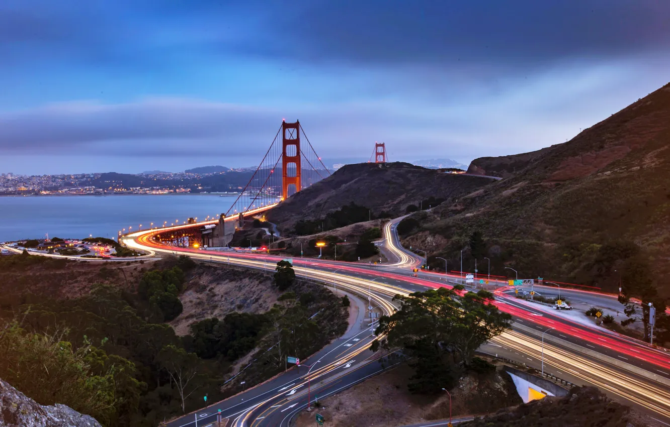 Photo wallpaper road, bridge, the city, Wallpaper, the evening, CA, USA, America