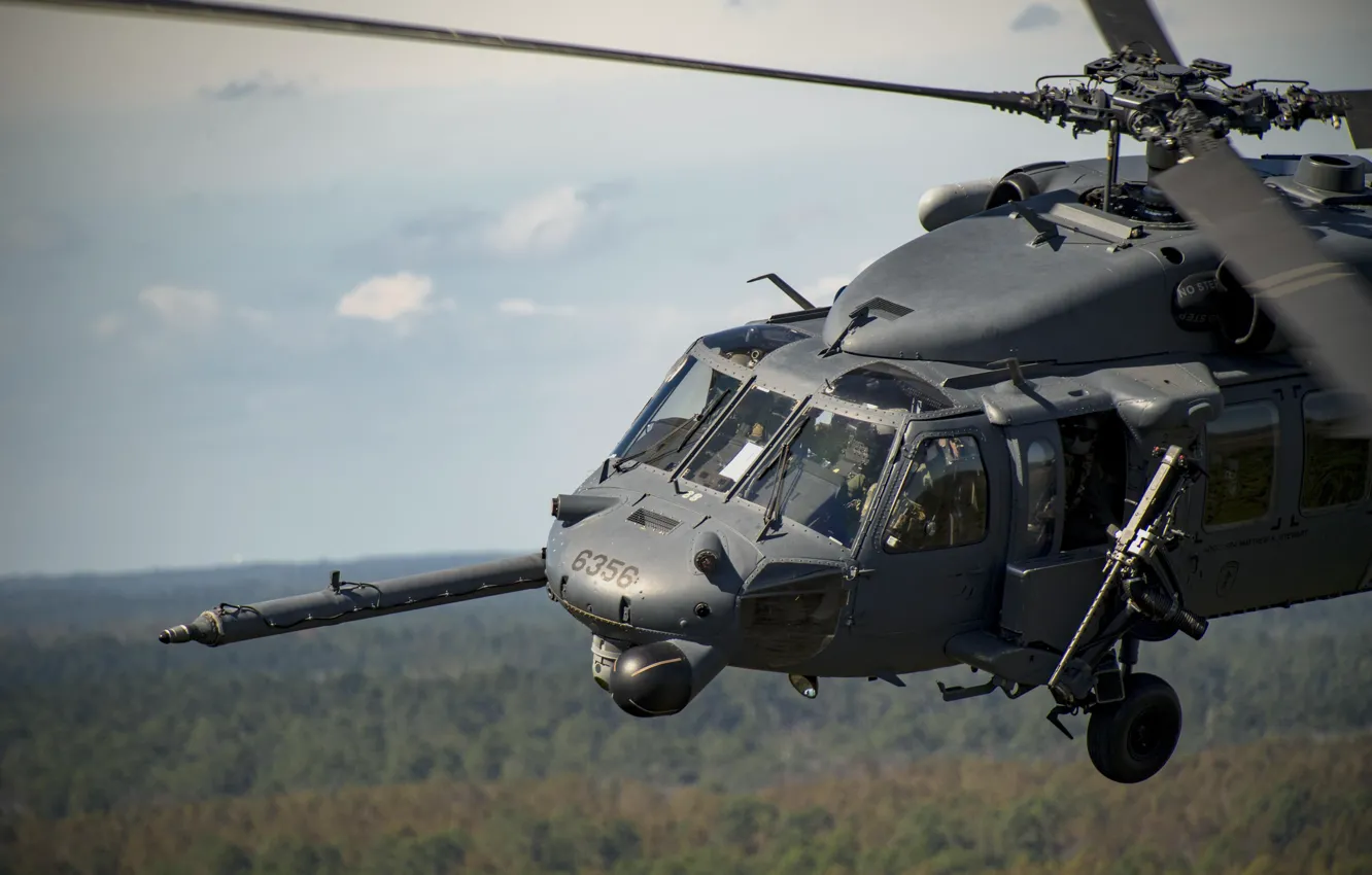 Photo wallpaper Helicopter, USAF, Pilot, HH-60 Pave Hawk, Chassis, The blades, Cockpit