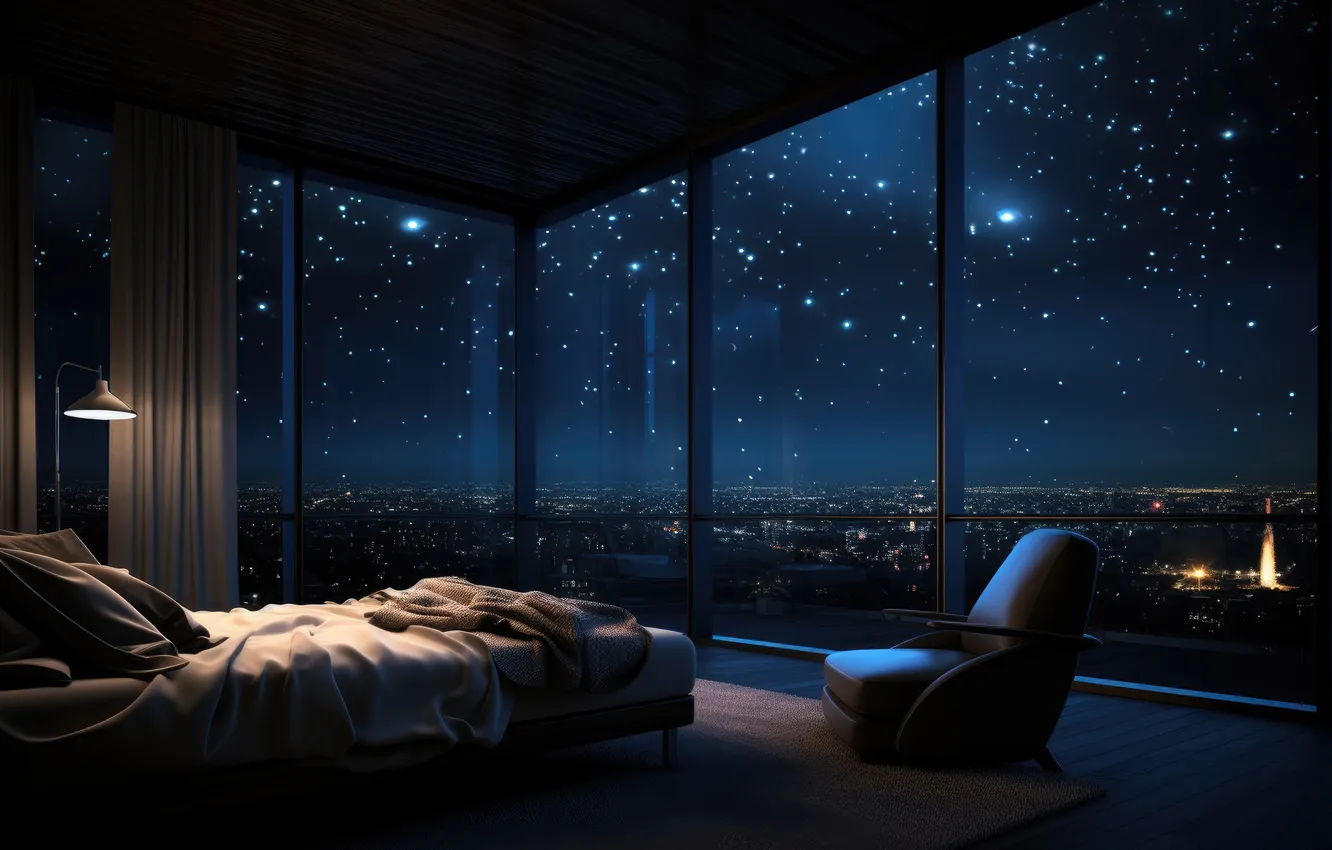 Photo wallpaper stars, night, interior, AI art, neural network