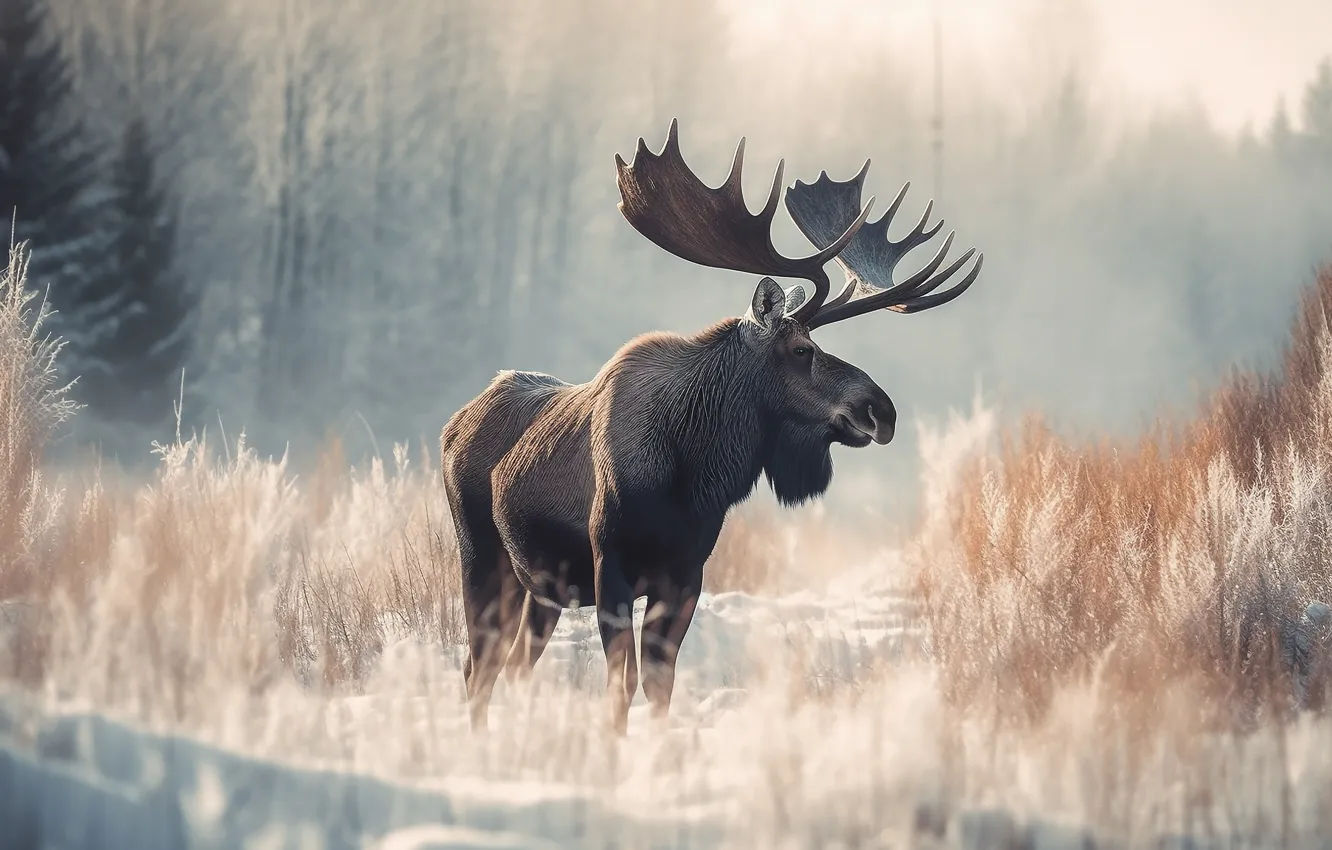 Photo wallpaper winter, frost, forest, light, snow, nature, fog, glade