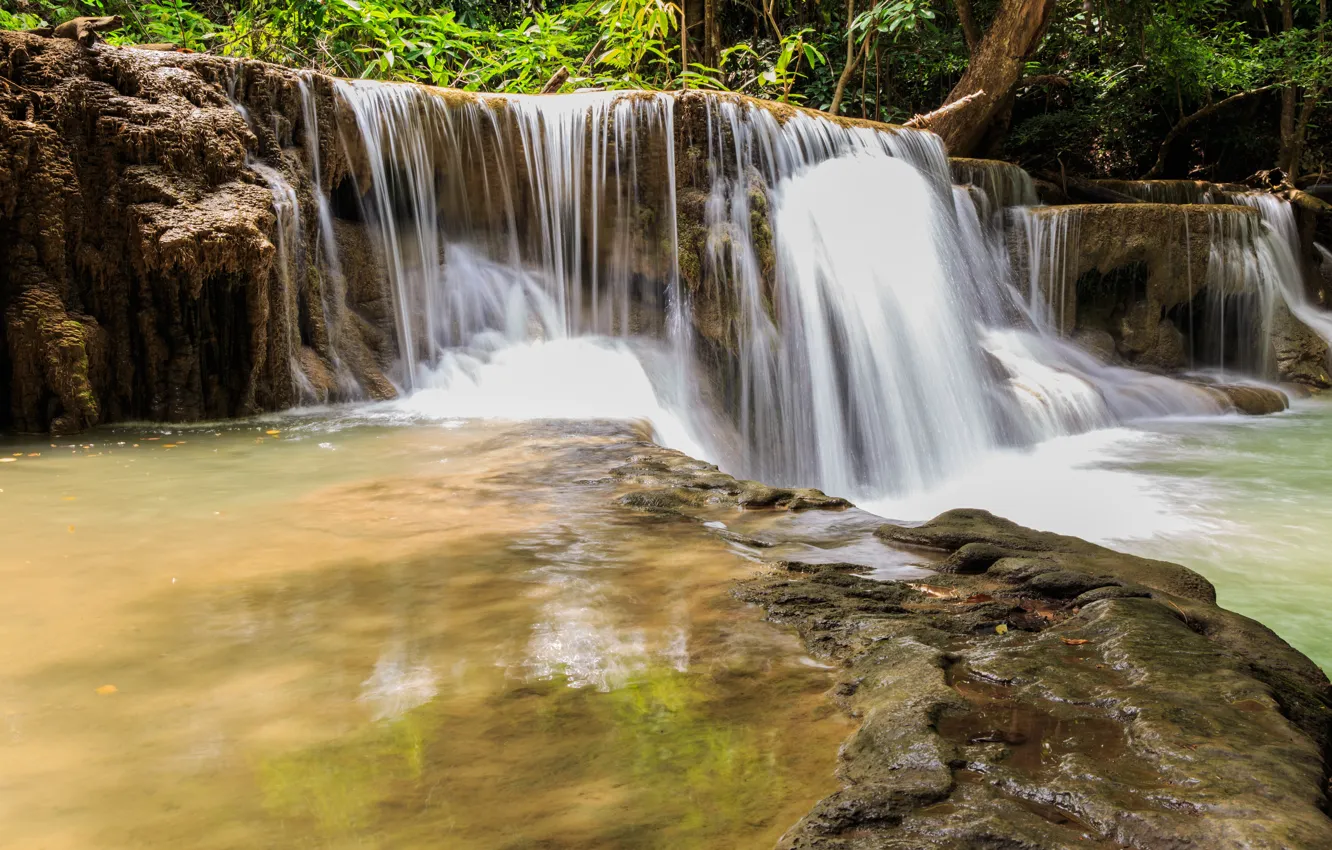 Photo wallpaper forest, landscape, river, rocks, waterfall, summer, forest, tropical