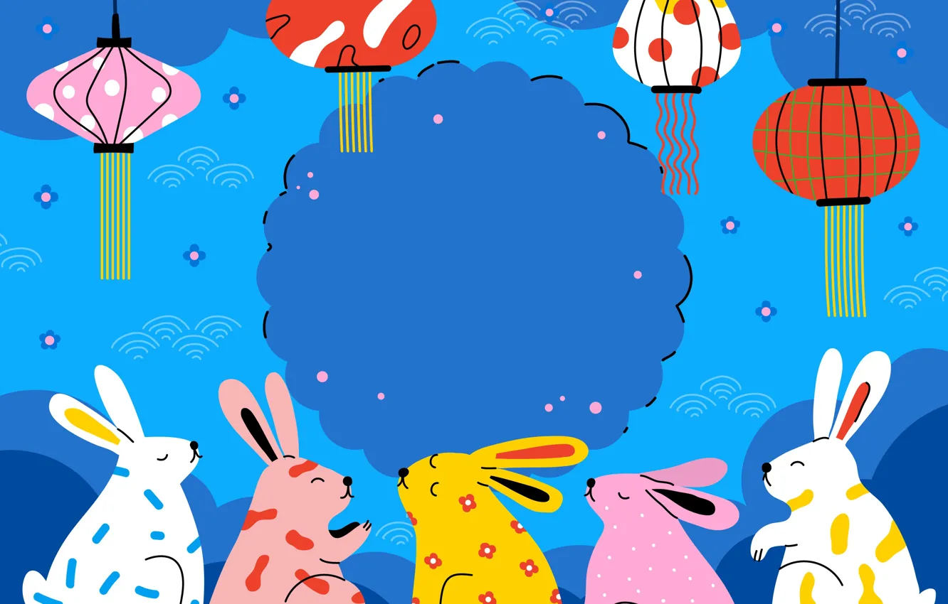 Photo wallpaper water, circles, graphics, new year, hare, styling, rabbit, Christmas