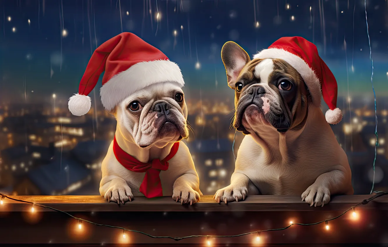 Photo wallpaper look, lights, each, gift, new year, dog, Christmas, face