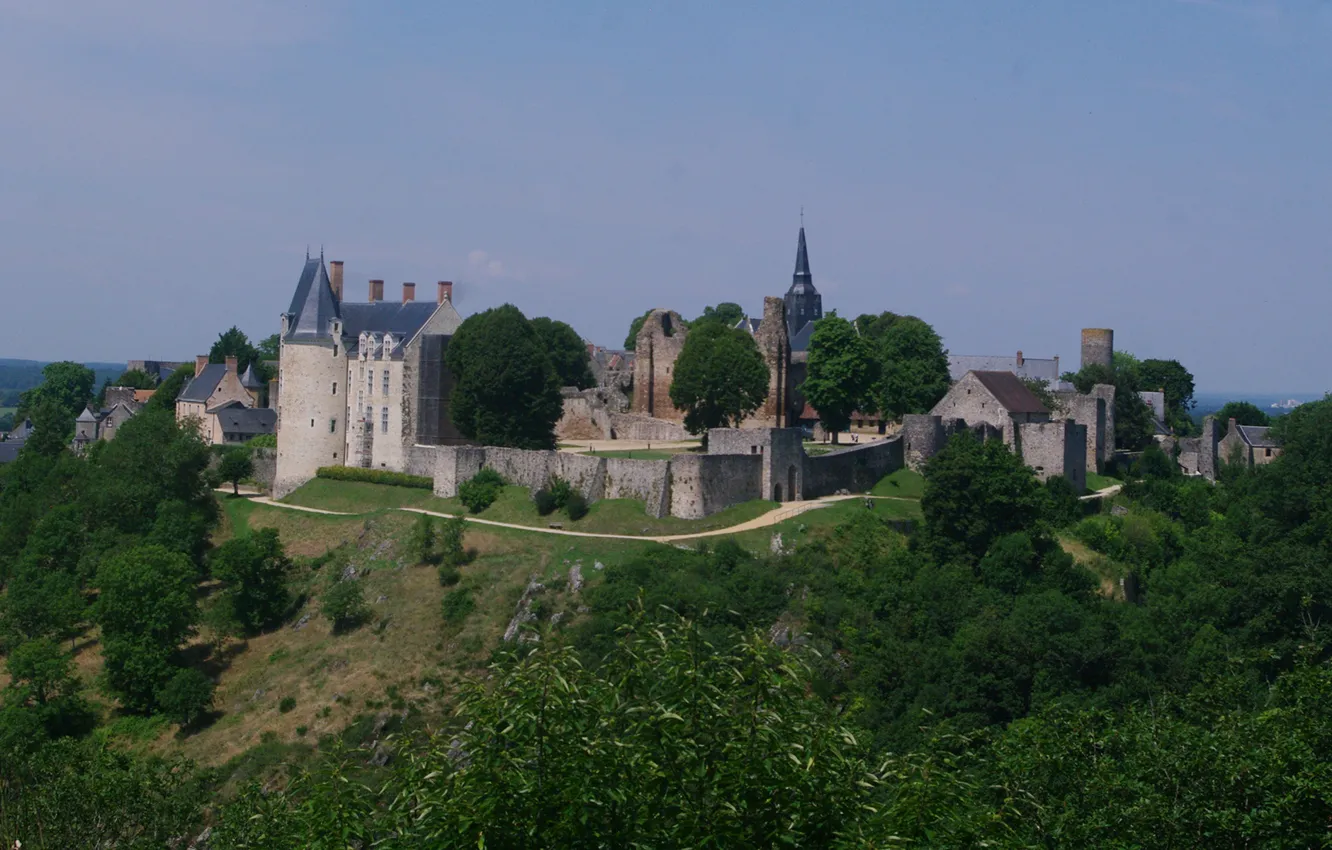 Photo wallpaper trees, mountains, nature, castle, wall, France, tower, municipality