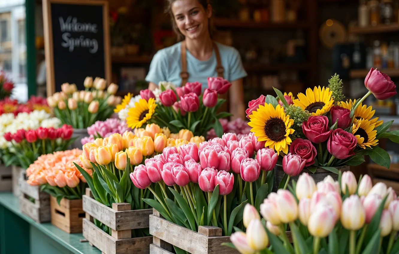 Photo wallpaper flowers, spring, colorful, tulips, blossom, welcome, flowers, tulips