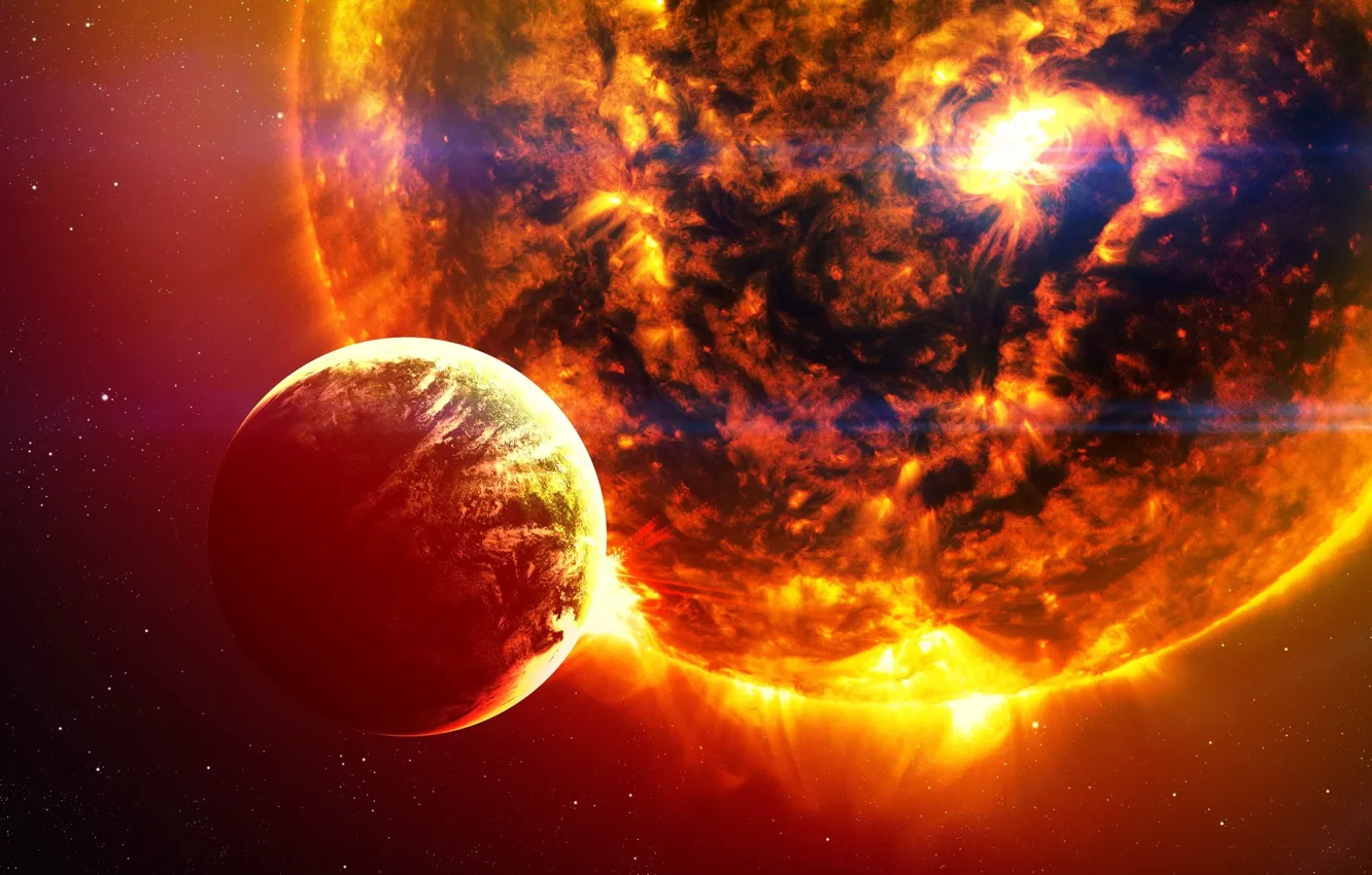 Photo wallpaper The sun, Planet, Space, Star, Star, Art, The end, Space