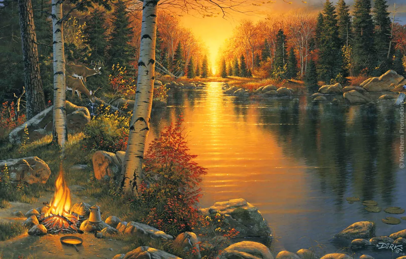 Photo wallpaper sunset, the evening, the fire