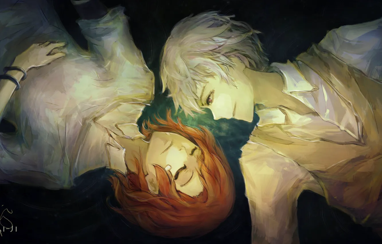 Photo wallpaper girl, anime, art, lies, guy, anime, blonde, Akira