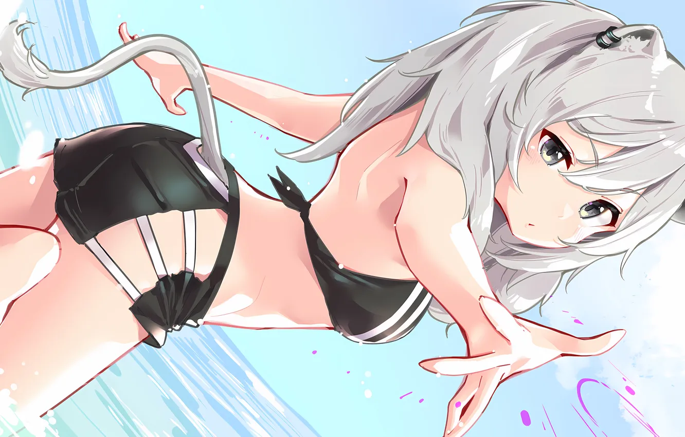 Photo wallpaper girl, ass, beach, long hair, sea, animal ears, anime, water