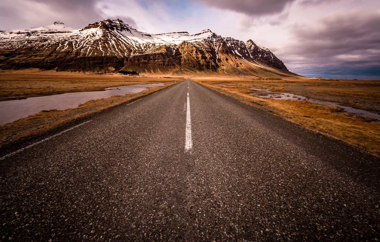 Photo wallpaper road, snow, mountains, Iceland, Auster-Skaftafellssysla, South Iceland, Scandinavia