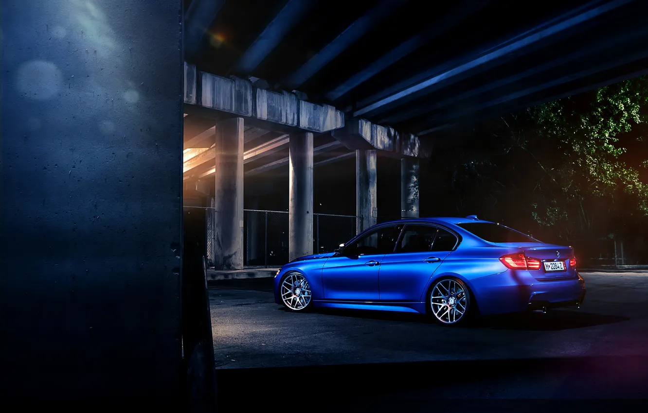 Photo wallpaper trees, blue, street, BMW, the evening, BMW, rear view, blue