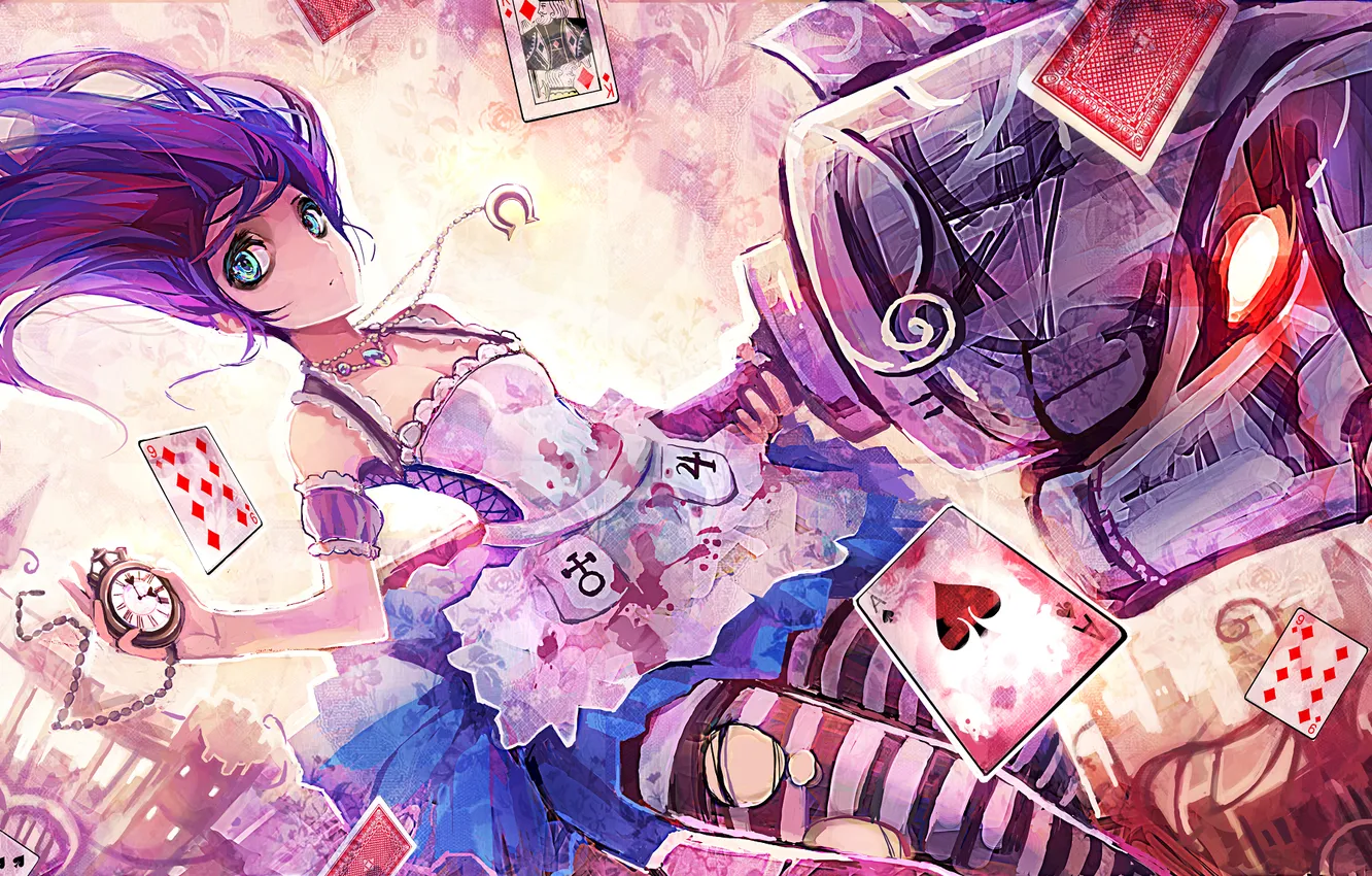 Photo wallpaper girl, watch, map, Alice